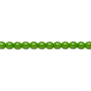 Bead, Preciosa, Czech glass druk, opaque candy green, 4mm round. Sold per 15-1/2&quot; to 16&quot; strand.