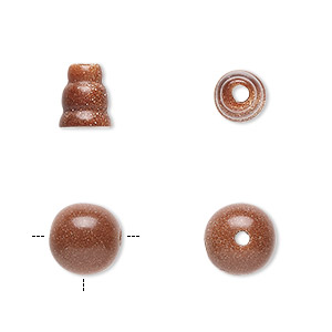 Bead, brown goldstone (glass) (man-made), 9x7mm cone and 10mm T-drilled round. Sold per pkg of (2) 2-piece sets.