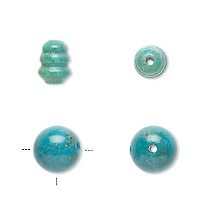 Bead, turquoise (dyed / stabilized), blue, 9x7mm cone and 10mm T-drilled round, B grade, Mohs hardness 5 to 6. Sold per 2-piece set.