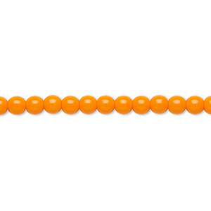 Bead, Preciosa, Czech glass druk, opaque bright orange, 4mm round. Sold per 15-1/2&quot; to 16&quot; strand.
