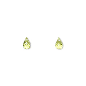 Bead, peridot (natural), 6x4mm hand-cut top-drilled faceted briolette, B grade, Mohs hardness 6-1/2 to 7. Sold per pkg of 2.