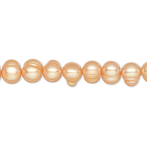 Pearl, cultured freshwater (dyed), dark apricot, 6-7mm semi-round, C- grade, Mohs hardness 2-1/2 to 4. Sold per 15-inch strand.