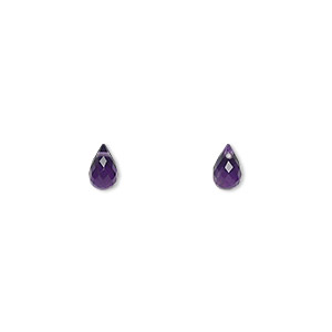 Bead, amethyst (natural), dark, 6x4mm hand-cut top-drilled faceted briolette, B grade, Mohs hardness 7. Sold per pkg of 2.