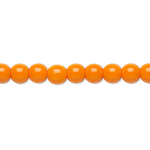 Bead, Preciosa, Czech glass druk, opaque bright orange, 6mm round. Sold per 15-1/2&quot; to 16&quot; strand.