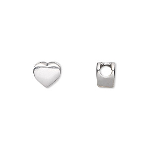 Bead, sterling silver, 7.5x7mm blank alphabet heart. Sold individually.