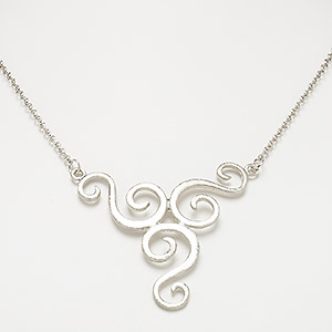 Necklace, imitation rhodium-plated steel and &quot;pewter&quot; (zinc-based alloy), 56x55mm scratched swirl, 18 inches with 3-inch extender chain and lobster claw clasp. Sold individually.