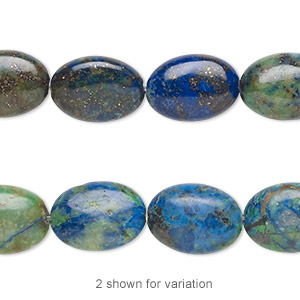 Bead, chrysocolla (stabilized), 14x10mm flat oval, B grade, Mohs hardness 2 to 4. Sold per 15-1/2&quot; to 16&quot; strand.