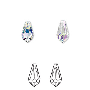 Drop, Crystal Passions&reg;, crystal AB, 11x5.5mm faceted teardrop pendant (6000). Sold per pkg of 24.