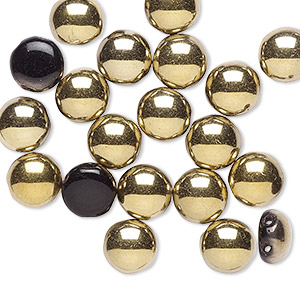 Bead, Preciosa Candy&#153;, Czech pressed glass, opaque black with half-coat bronze gold, 8mm candy with (2) 0.8-0.9mm holes. Sold per pkg of 20.
