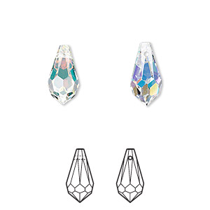 Drop, Crystal Passions&reg;, crystal AB, 13x6.5mm faceted teardrop pendant (6000). Sold per pkg of 24.