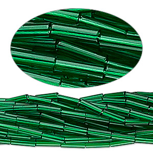 Bugle bead, Preciosa Ornela, Czech glass, transparent medium green, 6x2mm. Sold per hank.