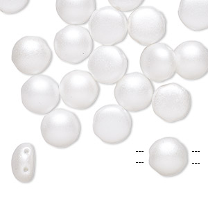 Bead, Preciosa Candy&#153;, Czech pressed glass, opaque white pastel pearl, 8mm candy with (2) 0.8-0.9mm holes. Sold per pkg of 20.