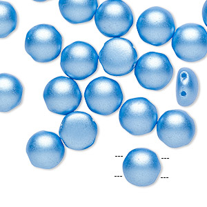 Bead, Preciosa Candy&#153;, Czech pressed glass, opaque blue pastel pearl, 8mm candy with (2) 0.8-0.9mm holes. Sold per pkg of 20.