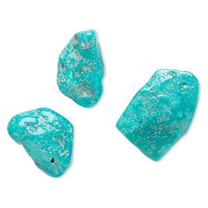 Focal mix, turquoise (dyed / stabilized), blue, 15x12mm-34x25mm freeform, C grade, Mohs hardness 5 to 6. Sold per 3-piece set.