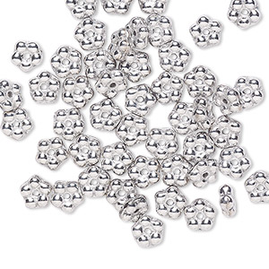 Bead, Preciosa, Czech pressed glass, opaque silver, 5x2mm forget-me-not flower. Sold per pkg of 50.