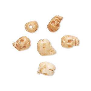 Bead, bone (dyed), antiqued brown, 8x6mm-9x6mm graduated hand-carved single-sided skull, Mohs hardness 2-1/2. Sold per pkg of 6.