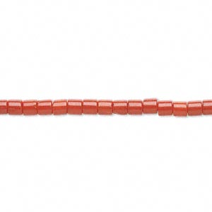 Bead, bamboo coral (dyed), red, 3x3mm round tube, B grade, Mohs hardness 3-1/2 to 4. Sold per 16-inch strand.