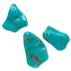 Focal mix, turquoise (dyed / stabilized), blue-green, 15x10mm-35x23mm freeform, B+ grade, Mohs hardness 5 to 6. Sold per 3-piece set.