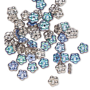 Bead, Preciosa, Czech pressed glass, opaque glittery argentic, 5x2mm forget-me-not flower. Sold per pkg of 50.