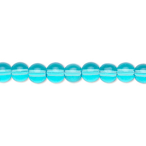 Bead, glass, aqua blue, 6mm round. Sold per 36-inch strand.