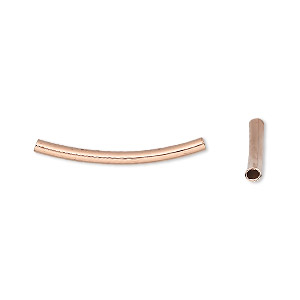 Bead, shiny copper, 24x2mm curved tube. Sold per pkg of 10.