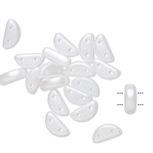 Bead, Preciosa, Czech pressed glass, opaque white pastel pearl, 8.5x3mm half moon with (2) 0.8-0.9mm holes. Sold per pkg of 20.