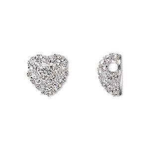 Bead, Dione&reg;, crystal and rhodium-plated pewter (tin-based alloy), clear, 12x12mm heart. Sold individually.