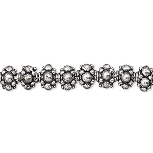 Bead, antique silver-plated copper, 7x6mm beaded rondelle. Sold per 1-troy ounce pkg, approximately 35-40 beads.