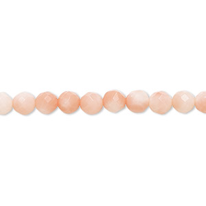 Bead, bamboo coral (dyed), pink, 5mm faceted round, A- grade, Mohs hardness 3-1/2 to 4. Sold per 16-inch strand.