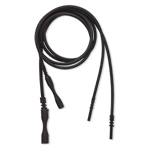 Necklace cord, silicone, opaque black, 2-2.2mm wide, 16 inches with snap closure. Sold per pkg of 4.