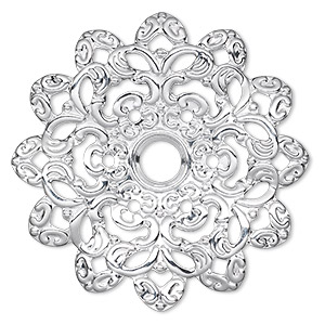 Focal, silver-plated steel, 46x46mm single-sided wavy flower with 6mm center hole. Sold per pkg of 6.