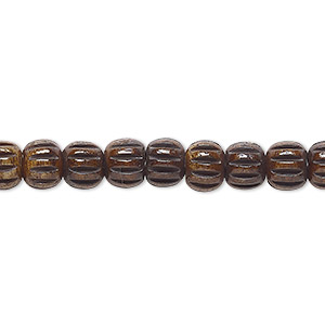 Bead, bone (dyed), antiqued and black, 6.5x5.5mm corrugated barrel. Sold per 15-1/2&quot; to 16&quot; strand.