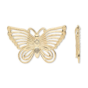Focal, gold-plated steel, 30x18mm single-sided fancy butterfly. Sold per pkg of 24.
