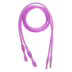 Necklace cord, silicone, translucent fuchsia, 2-2.2mm wide, 16 inches with snap closure. Sold per pkg of 4.