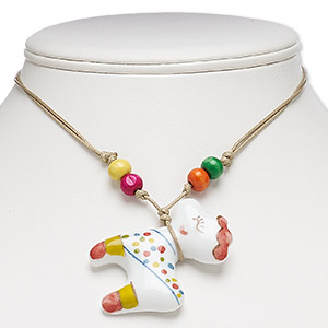 Necklace, waxed cotton cord and porcelain, multicolored, 35mm round /  38x34mm curved heart / 40x37mm star, adjustable 16 to 32 inches with slip  knot closure. Sold per pkg of 3. - Fire Mountain Gems and Beads