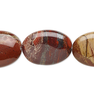 Bead, rainbow brecciated jasper (natural), 25x18mm flat oval, B grade, Mohs hardness 6-1/2 to 7. Sold per 15-1/2&quot; to 16&quot; strand.