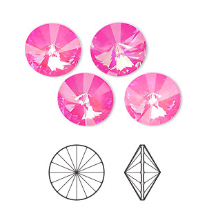Chaton, Crystal Passions&reg;, ultra pink AB, 12mm faceted rivoli (1122). Sold per pkg of 2.