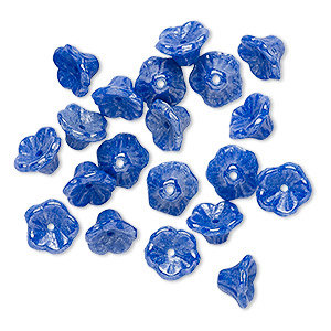 Bead, Preciosa, Czech pressed glass, opaque blue luster, 7x4.5mm flower. Sold per pkg of 20.