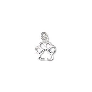 Charm, sterling silver, 10x9mm single-sided open dog paw. Sold individually.