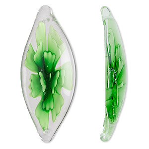 Link, glass, clear/light green/dark green, 50x20mm flat oval. Sold individually.