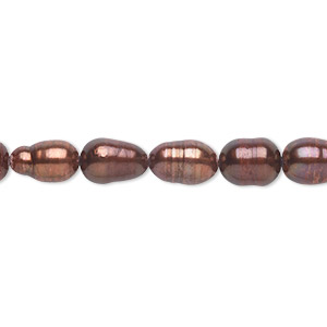 Pearl, cultured freshwater (dyed), copper rose, 5-7mm rice, D+ grade, Mohs hardness 2-1/2 to 4. Sold per 14-inch strand.