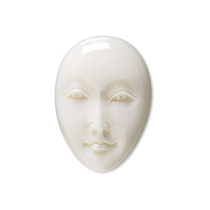 Embellishment, bone (bleached), white, 26x18mm-30x22mm hand-carved single-sided undrilled oval face, Mohs hardness 2-1/2. Sold individually.