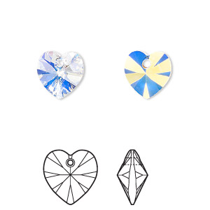 Drop, Crystal Passions&reg;, crystal AB, 10mm heart pendant (6228). Sold per pkg of 24.
