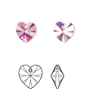 Drop, Crystal Passions&reg;, rose AB, 10mm heart pendant (6228). Sold per pkg of 24.