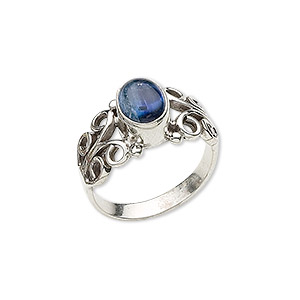 Ring, kyanite (natural) and sterling silver, 11mm wide with 8x6mm oval ...