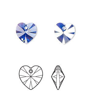 Drop, Crystal Passions&reg;, sapphire AB, 10mm heart pendant (6228). Sold per pkg of 24.