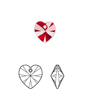 Drop, Crystal Passions&reg;, Siam, 10mm heart pendant (6228). Sold per pkg of 24.