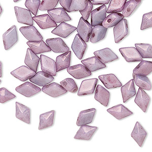 Bead, DiamonDuo&#153;, Czech pressed glass, opaque alabaster luminous purple chalk, 8x5mm faceted diamond with flat back and (2) 0.7-0.8mm holes. Sold per 10-gram pkg, approximately 70 beads.