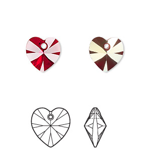 Drop, Crystal Passions&reg;, Siam AB, 10mm heart pendant (6228). Sold per pkg of 24.