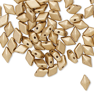 Bead, DiamonDuo&#153;, Czech pressed glass, opaque matte gold, 8x5mm faceted diamond with flat back and (2) 0.7-0.8mm holes. Sold per 10-gram pkg, approximately 70 beads.